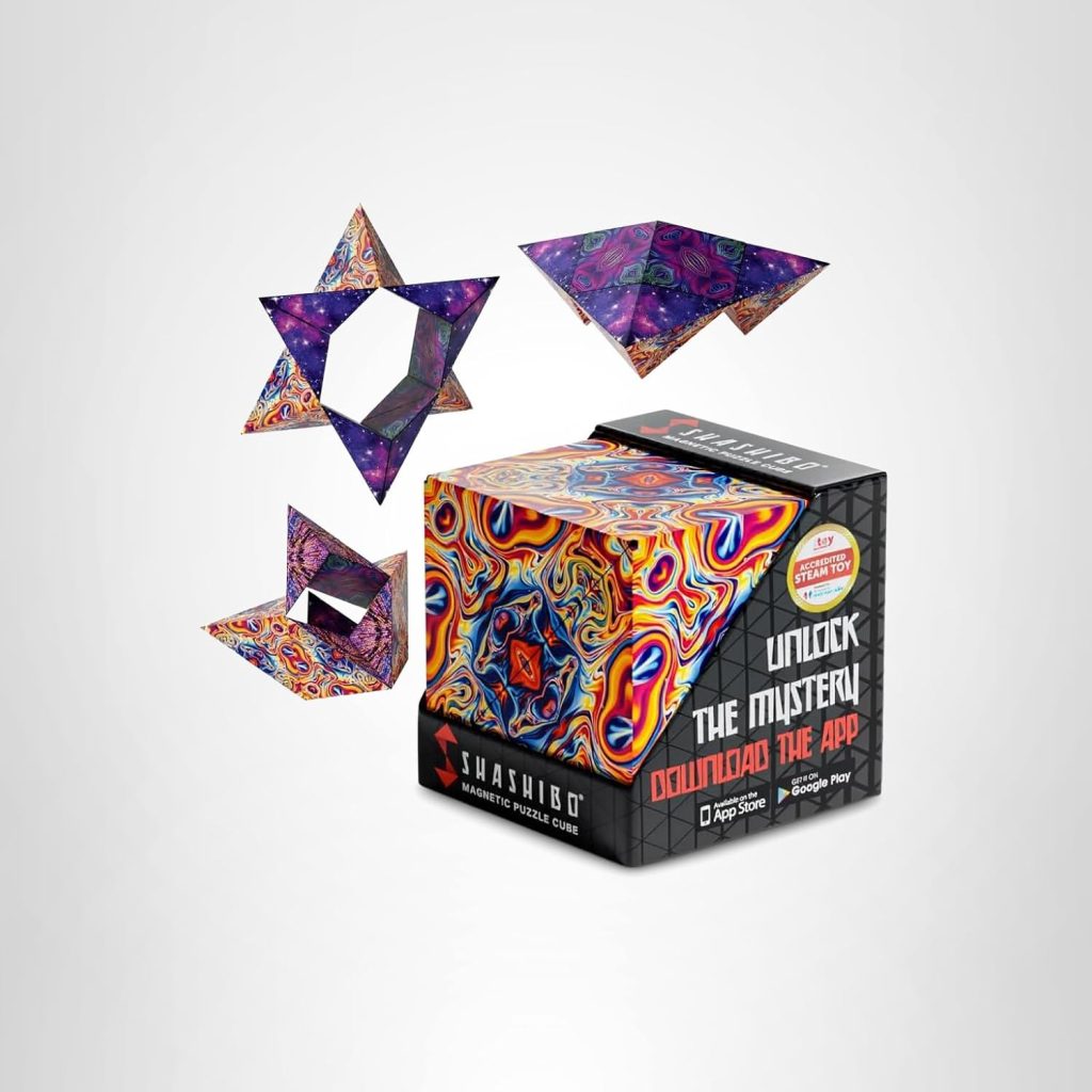 Shashibo Shape Shifting Box - Award-Winning STEM Fidget Toy with Strong Magnets - Fidget Cube Transforms Into 100+ Shapes, Christmas Stocking Stuffers Gift for Kids, Teens, and Adults (Spaced Out)